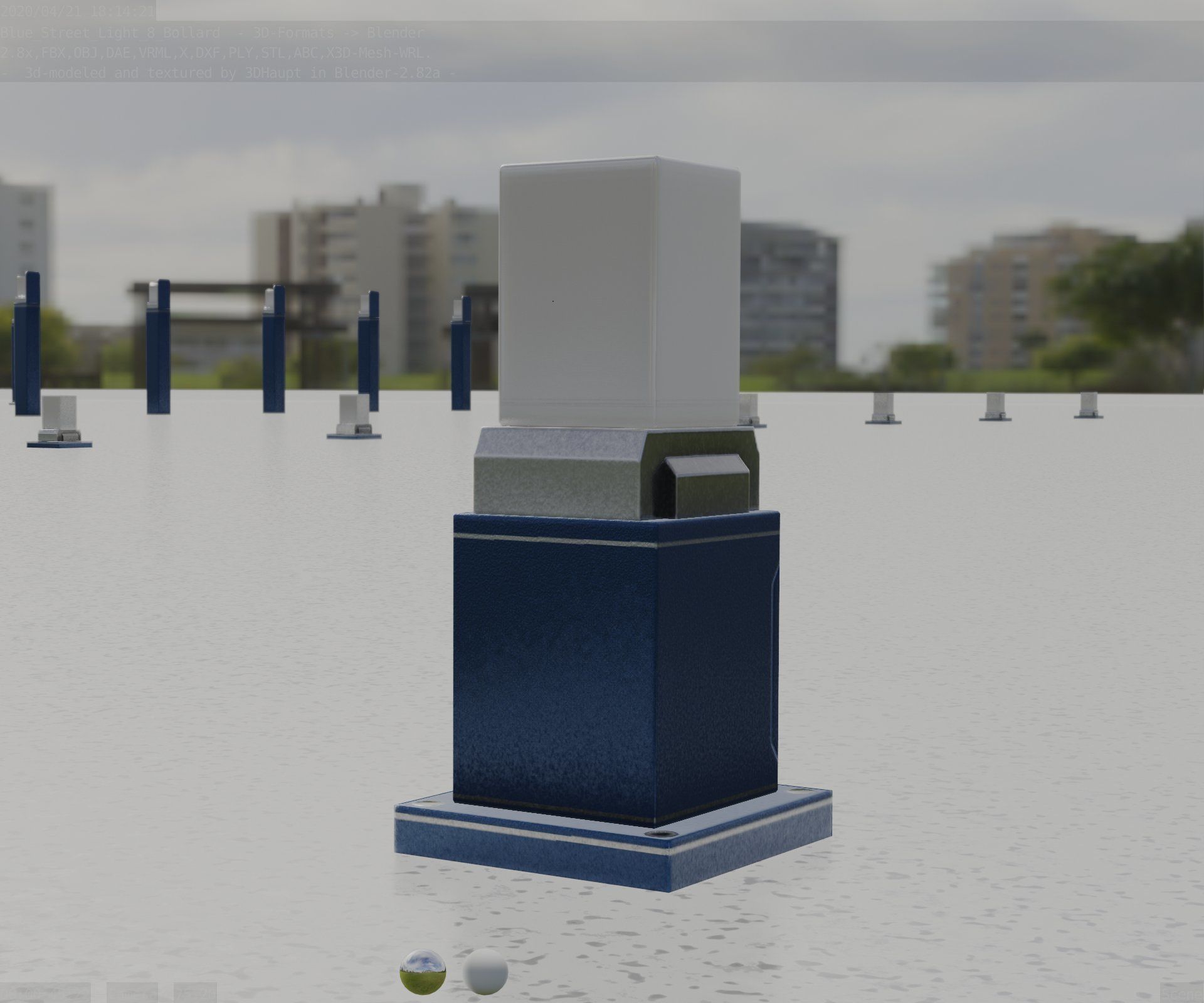 Street Light 8 Bollard 350mm Futuristic Blue Version 3 Low-poly 3D model_9