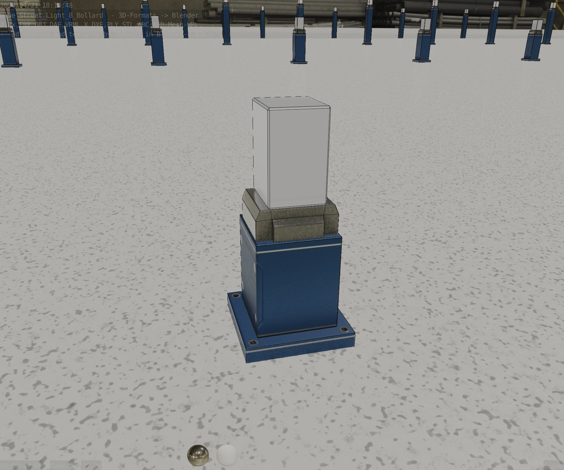 Street Light 8 Bollard 350mm Futuristic Blue Version 3 Low-poly 3D model_36