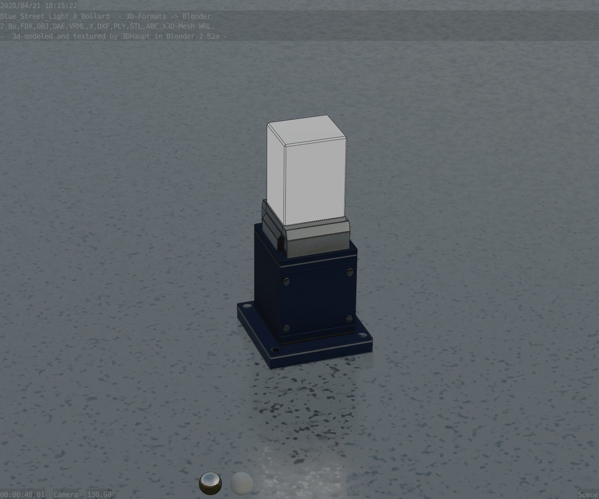 Street Light 8 Bollard 350mm Futuristic Blue Version 3 Low-poly 3D model_77