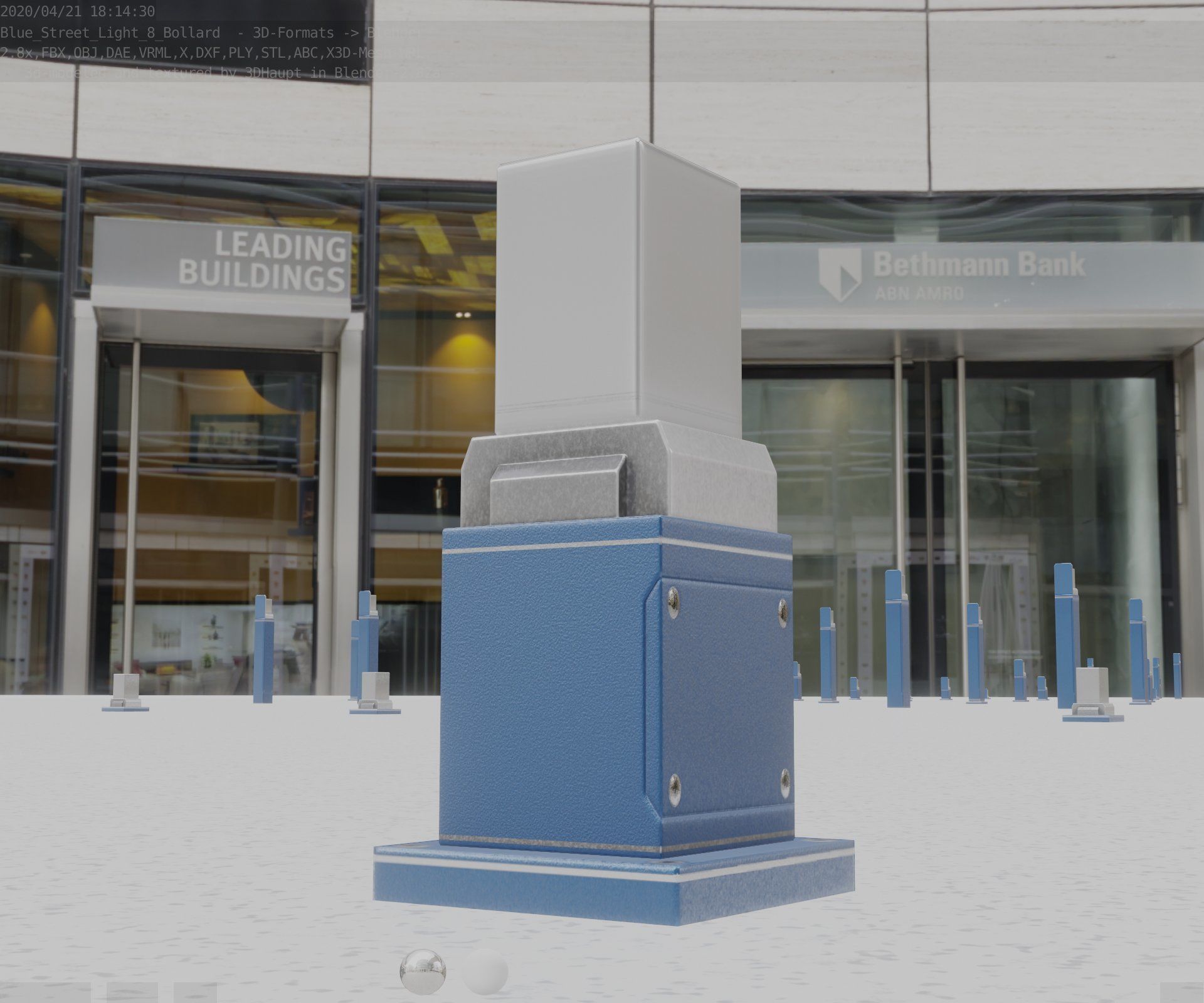Street Light 8 Bollard 350mm Futuristic Blue Version 3 Low-poly 3D model_21