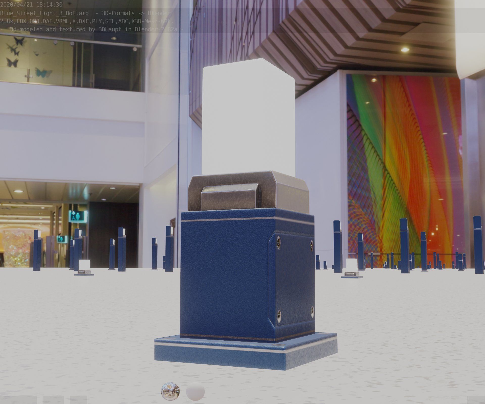 Street Light 8 Bollard 350mm Futuristic Blue Version 3 Low-poly 3D model_20