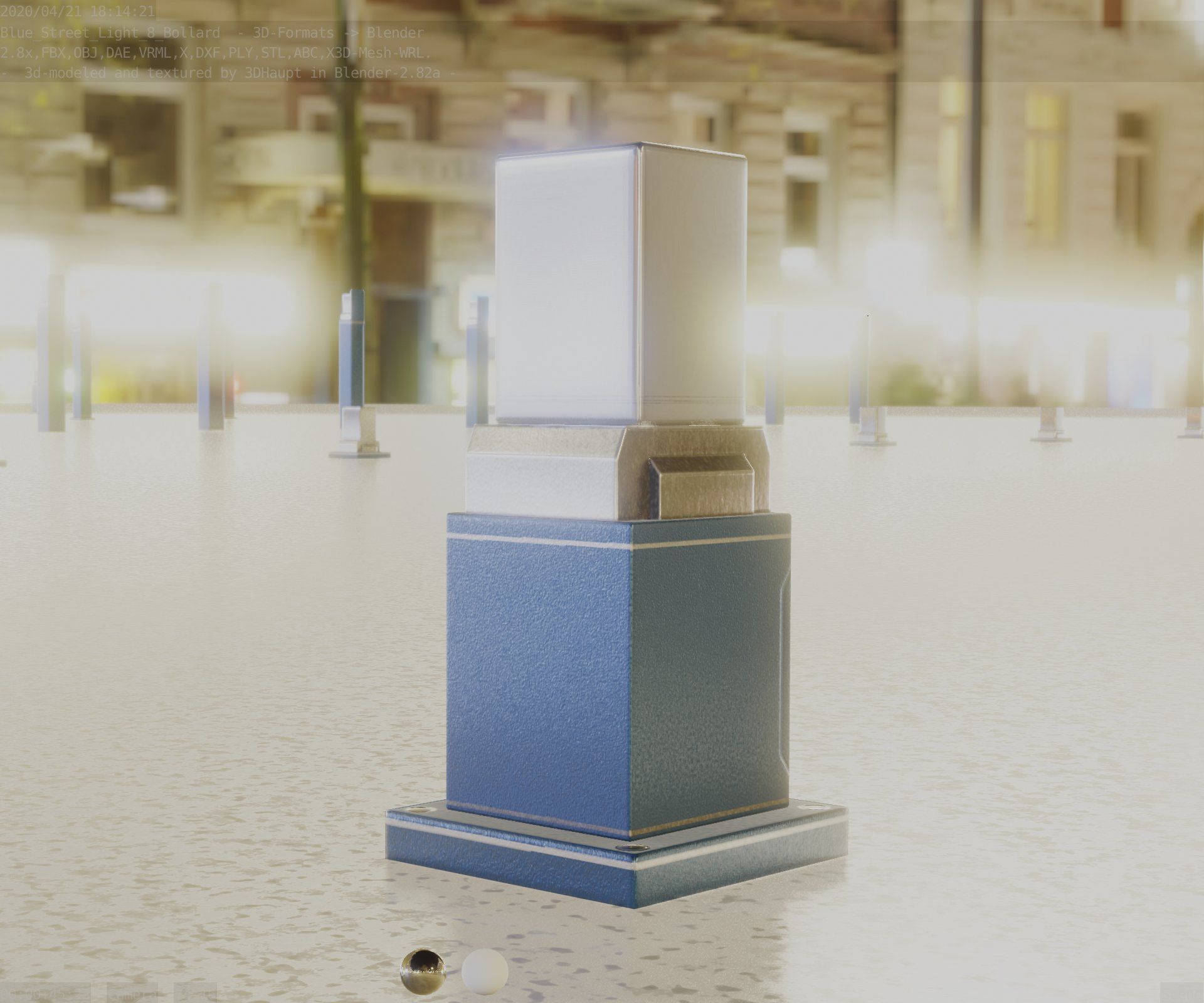 Street Light 8 Bollard 350mm Futuristic Blue Version 3 Low-poly 3D model_10