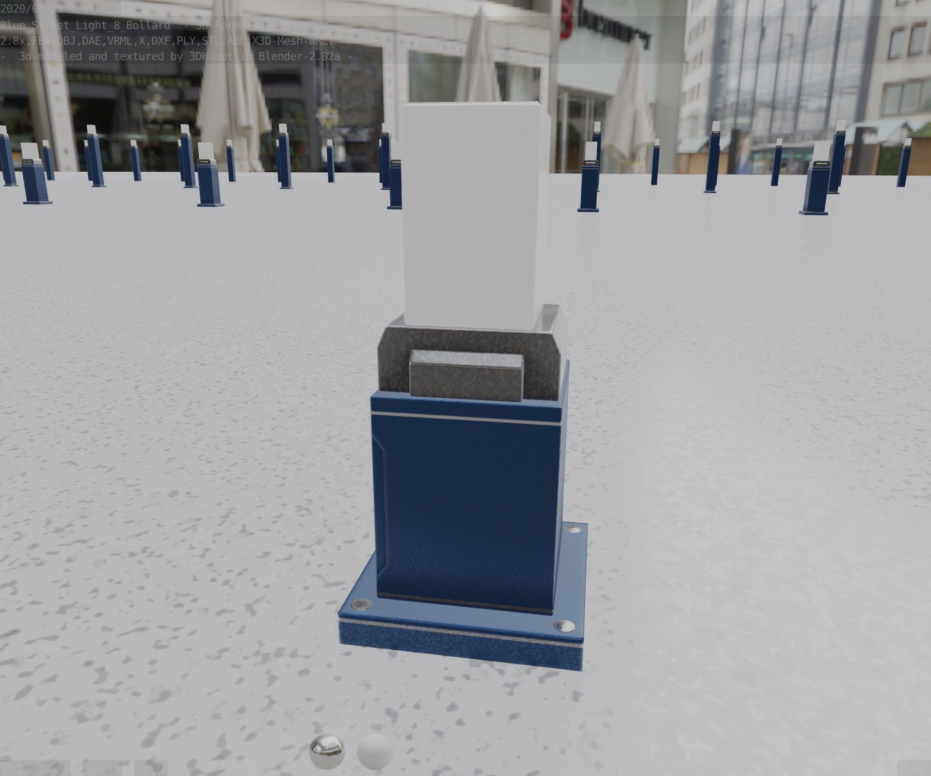 Street Light 8 Bollard 350mm Futuristic Blue Version 3 Low-poly 3D model_89