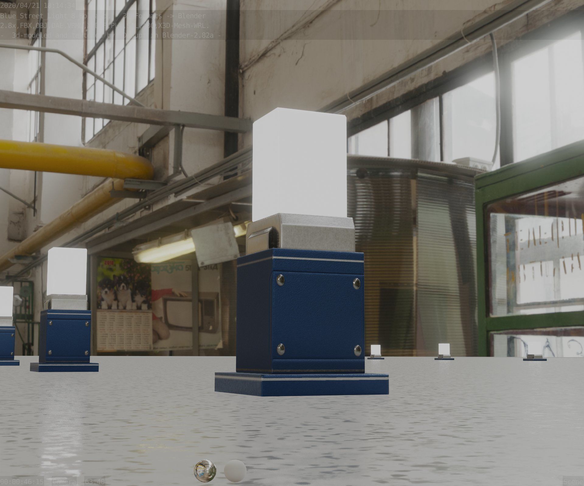 Street Light 8 Bollard 350mm Futuristic Blue Version 3 Low-poly 3D model_25