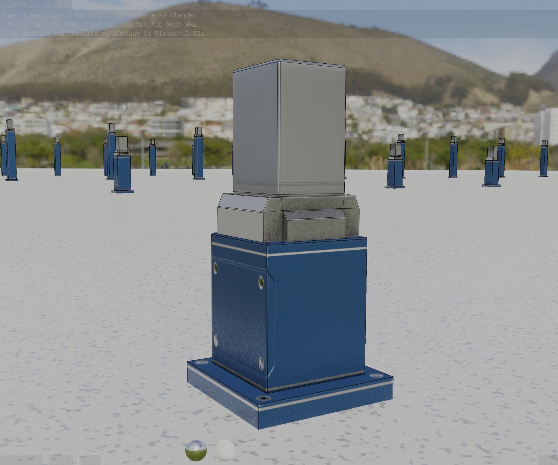 Street Light 8 Bollard 350mm Futuristic Blue Version 3 Low-poly 3D model_33