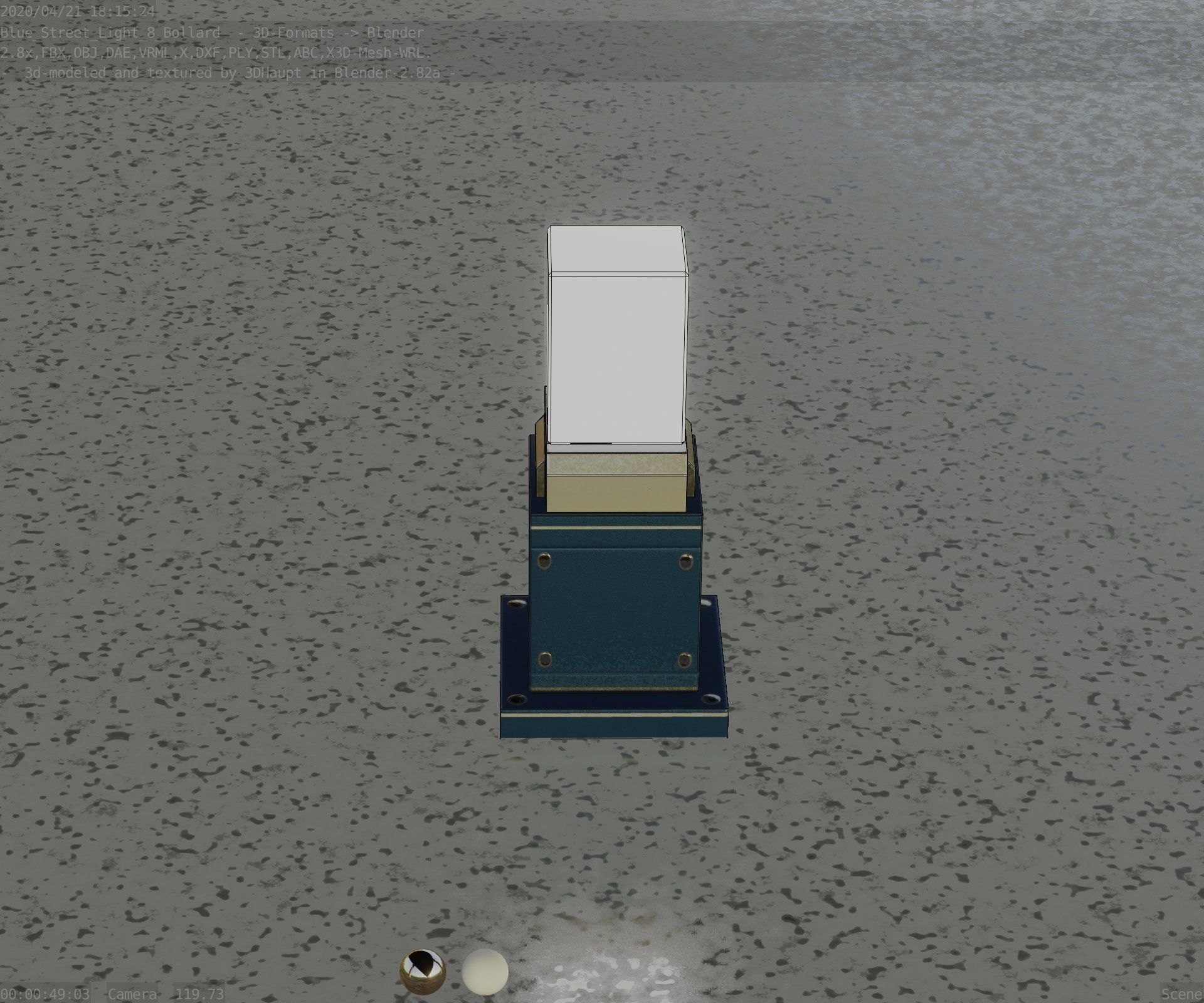 Street Light 8 Bollard 350mm Futuristic Blue Version 3 Low-poly 3D model_79