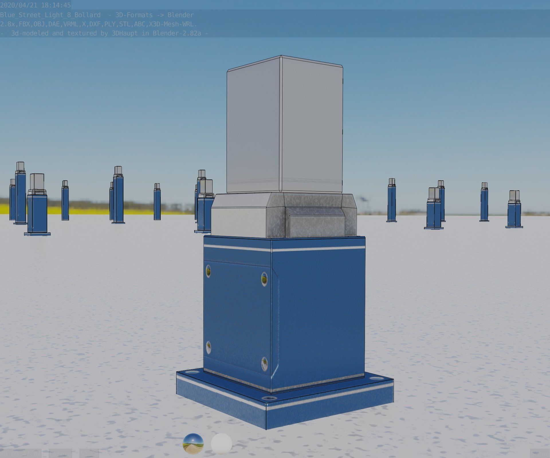 Street Light 8 Bollard 350mm Futuristic Blue Version 3 Low-poly 3D model_32