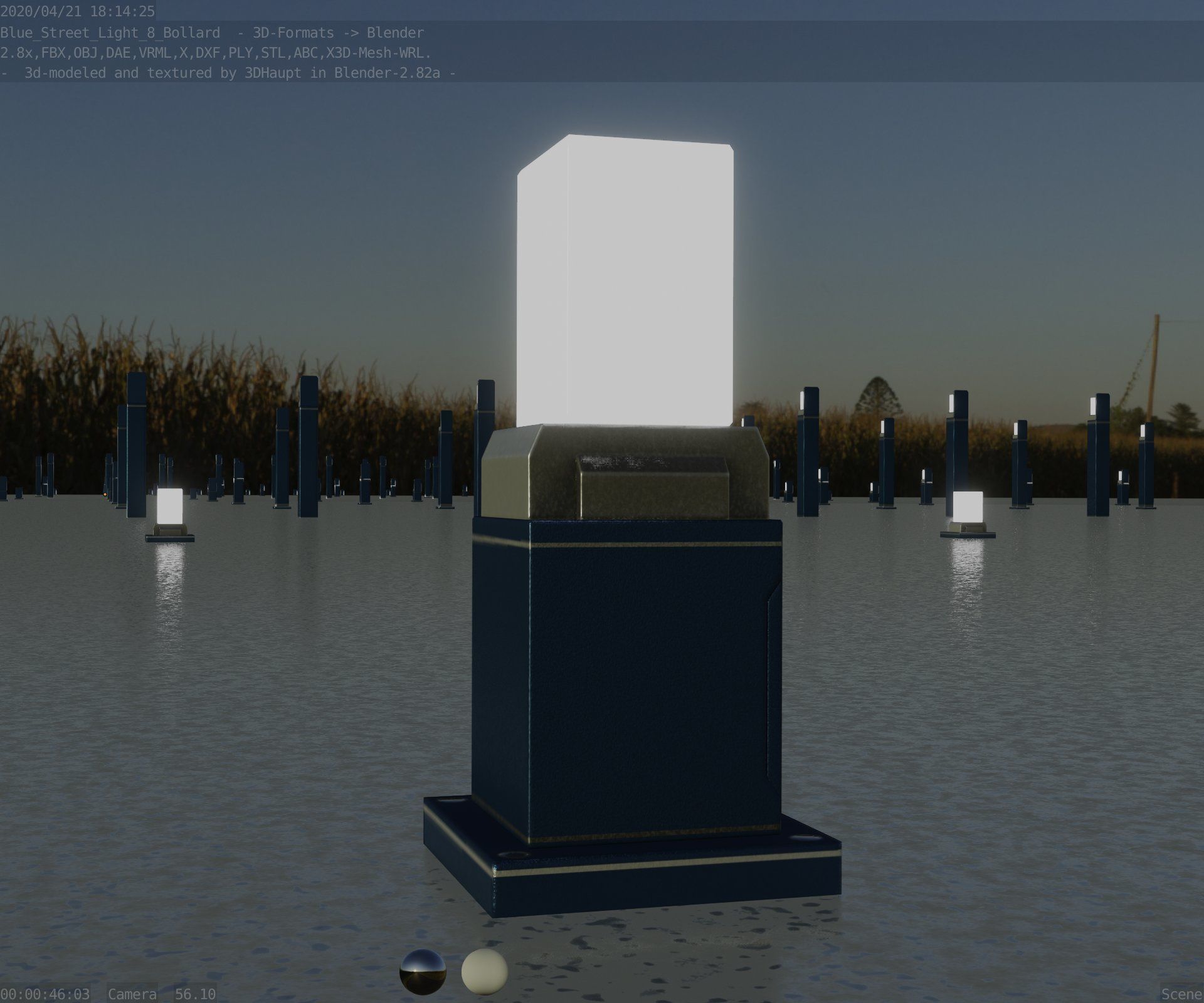 Street Light 8 Bollard 350mm Futuristic Blue Version 3 Low-poly 3D model_14