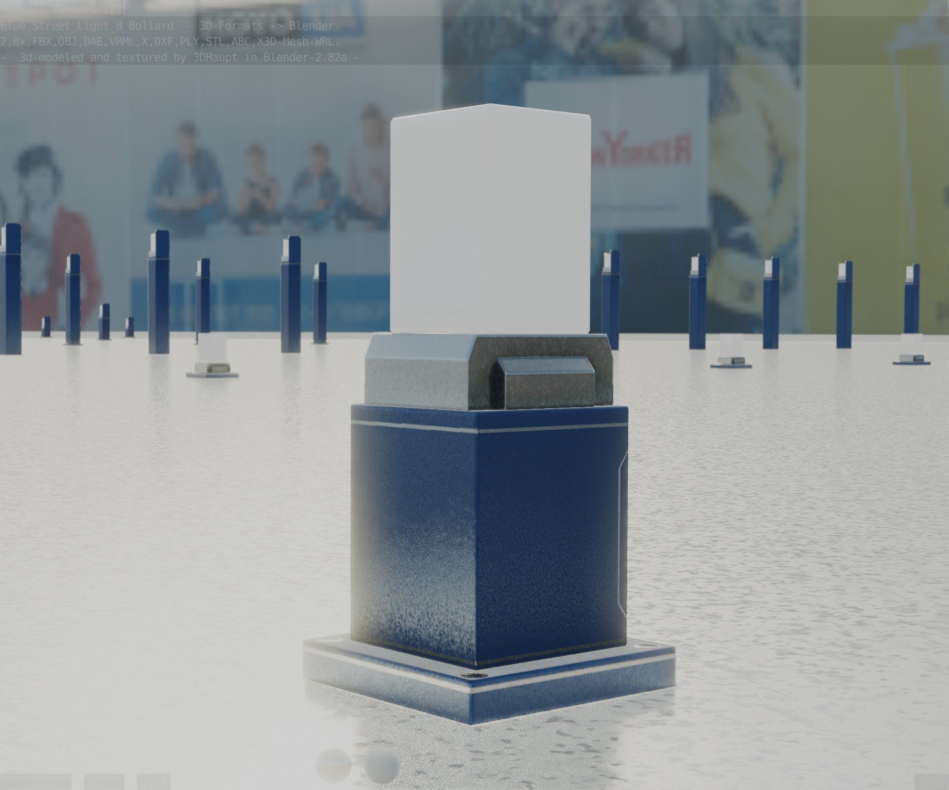 Street Light 8 Bollard 350mm Futuristic Blue Version 3 Low-poly 3D model_11