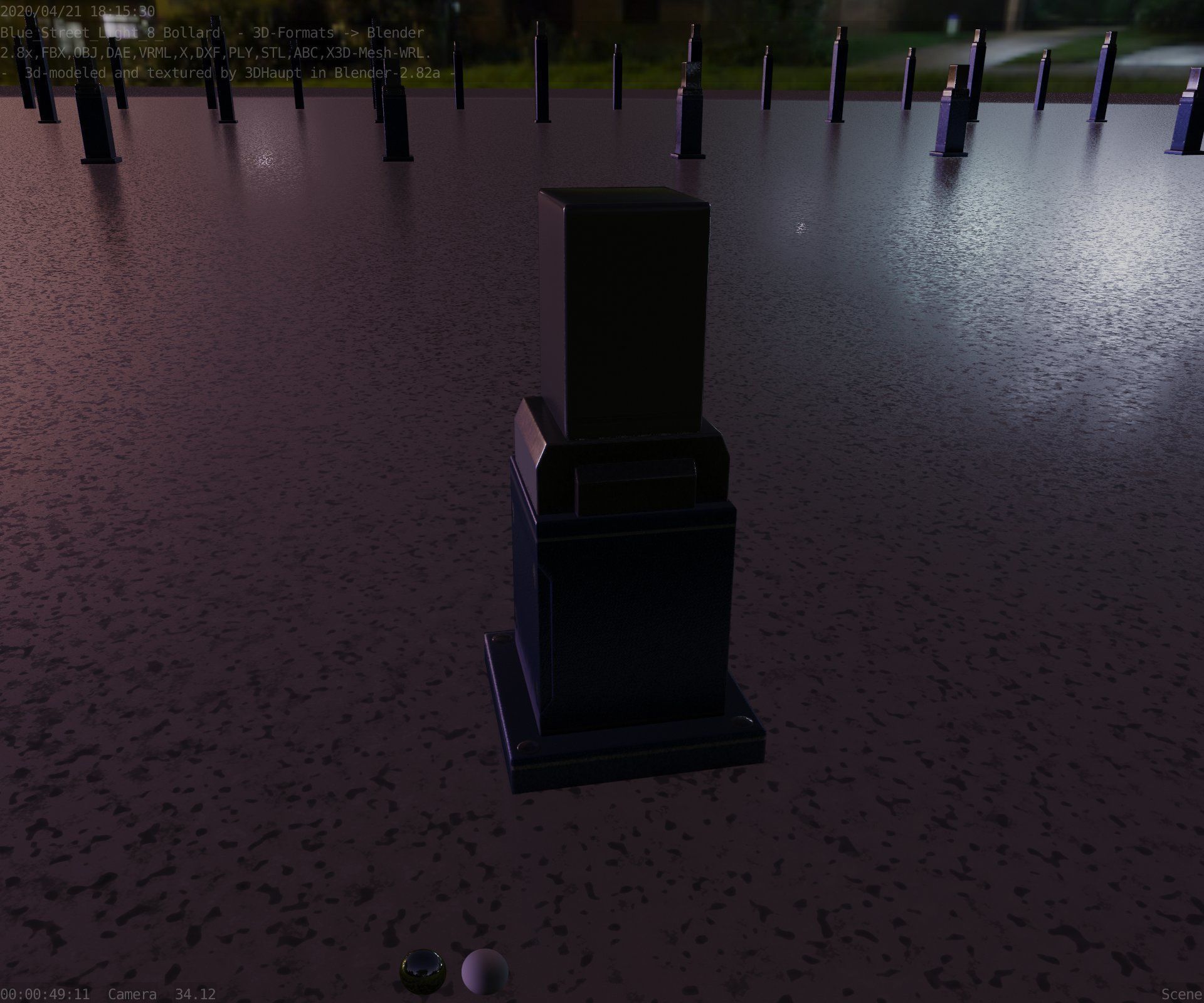 Street Light 8 Bollard 350mm Futuristic Blue Version 3 Low-poly 3D model_87