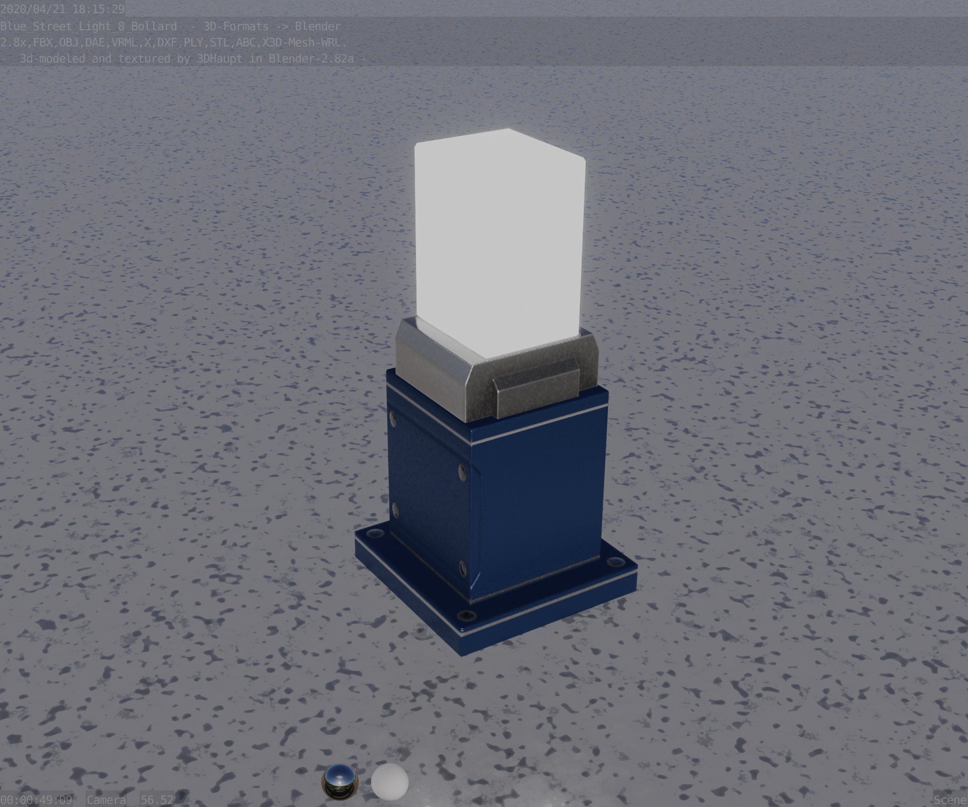 Street Light 8 Bollard 350mm Futuristic Blue Version 3 Low-poly 3D model_85