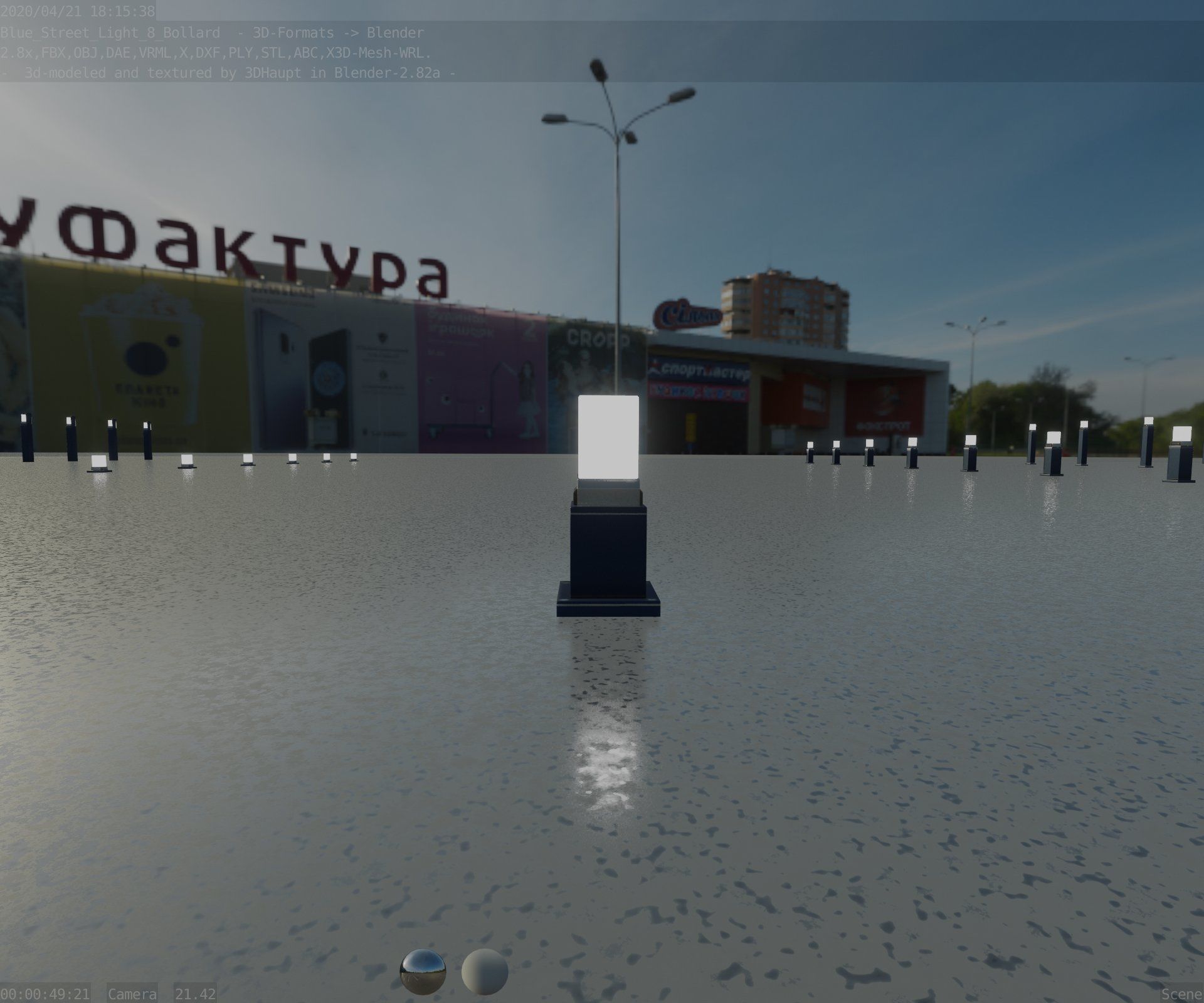 Street Light 8 Bollard 350mm Futuristic Blue Version 3 Low-poly 3D model_97