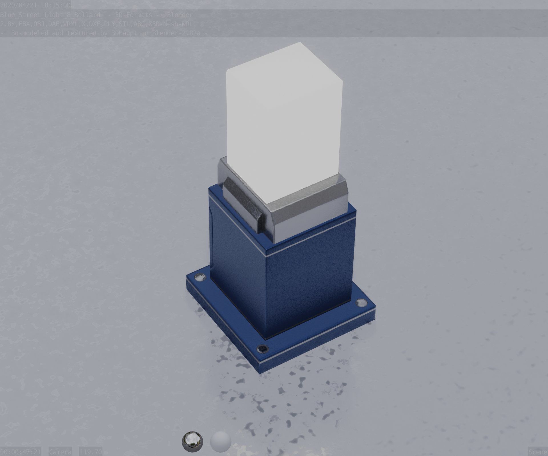 Street Light 8 Bollard 350mm Futuristic Blue Version 3 Low-poly 3D model_49