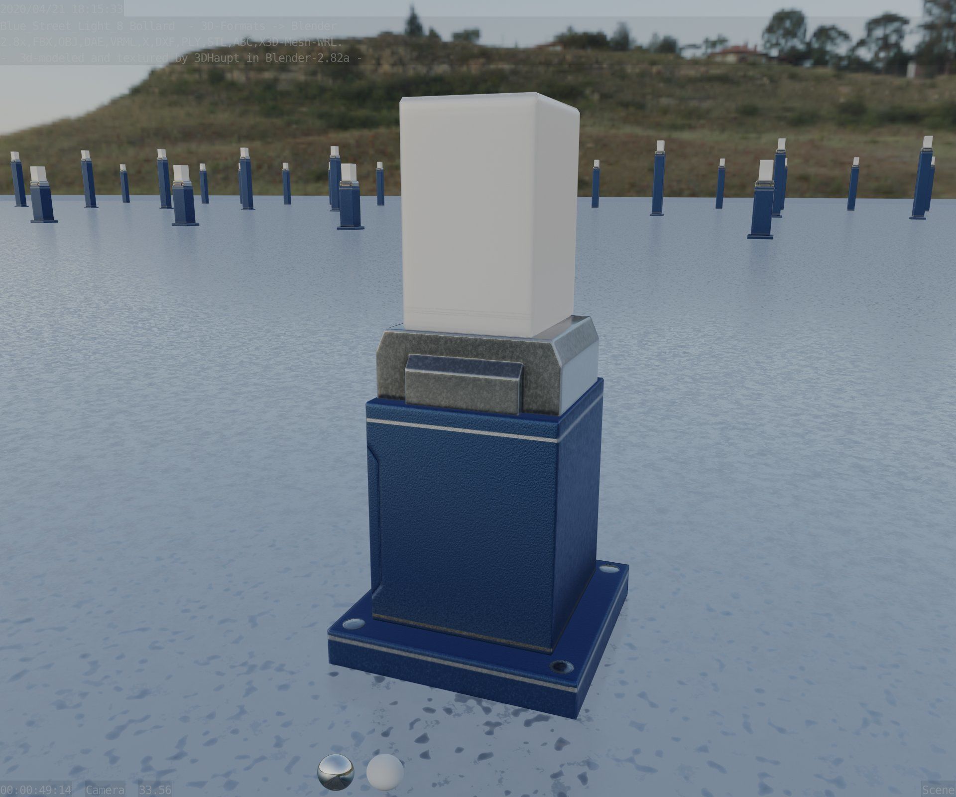 Street Light 8 Bollard 350mm Futuristic Blue Version 3 Low-poly 3D model_90