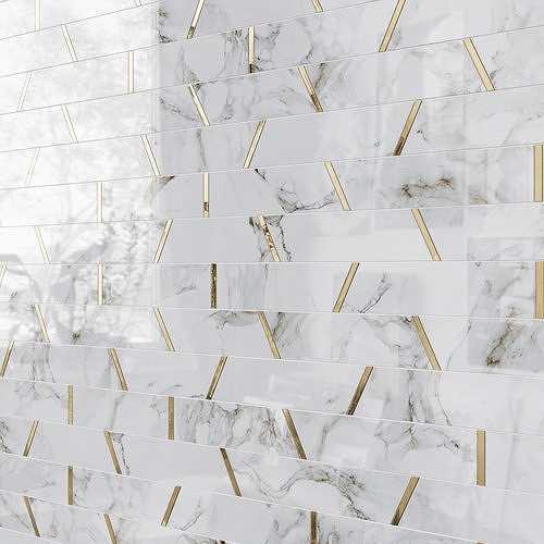 Fitz Classic Marble Brass Mosaic Tile Matrix Trapezoid Tile 3D model