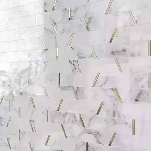 Fitz Classic Marble Brass Mosaic Tile Matrix Trapezoid Tile 3D model