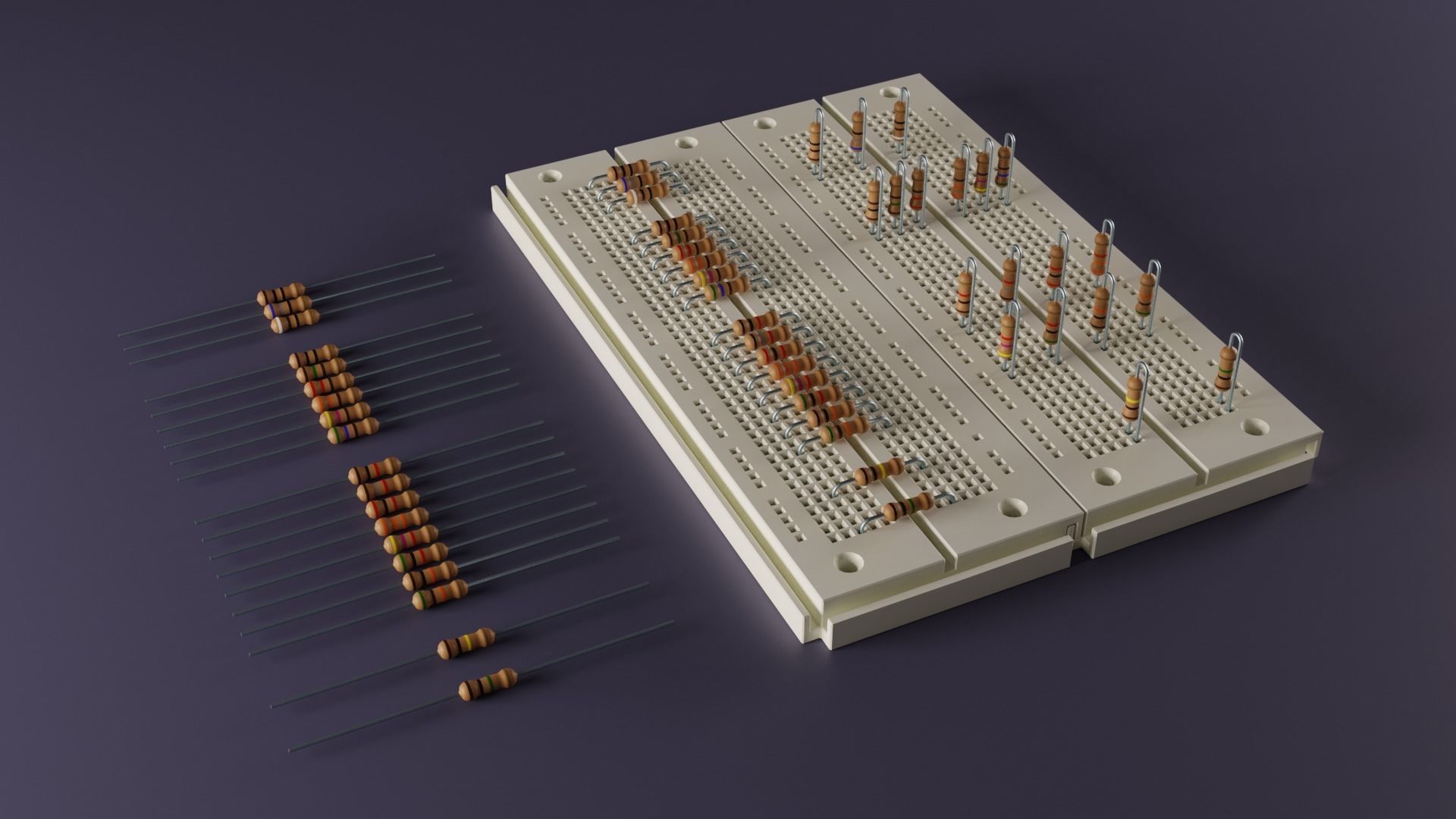 4 Band Resistor Kit on Breadboards Low-poly 3D model_2