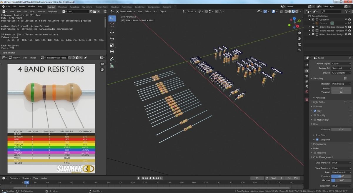 4 Band Resistor Kit on Breadboards Low-poly 3D model_4