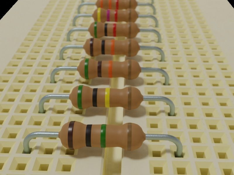 4 Band Resistor Kit on Breadboards Low-poly 3D model_5