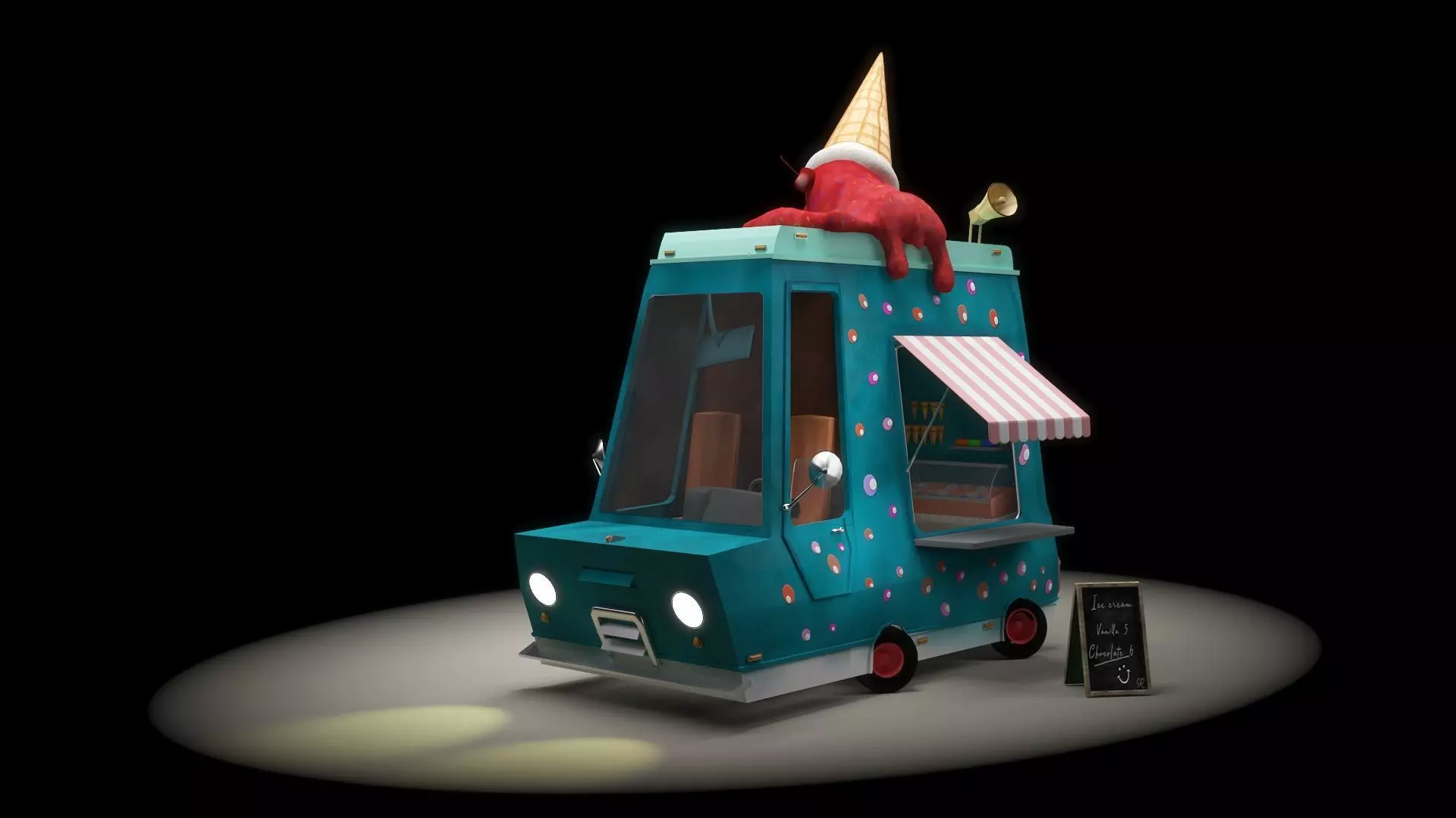 ice cream car  Low-poly 3D model_0