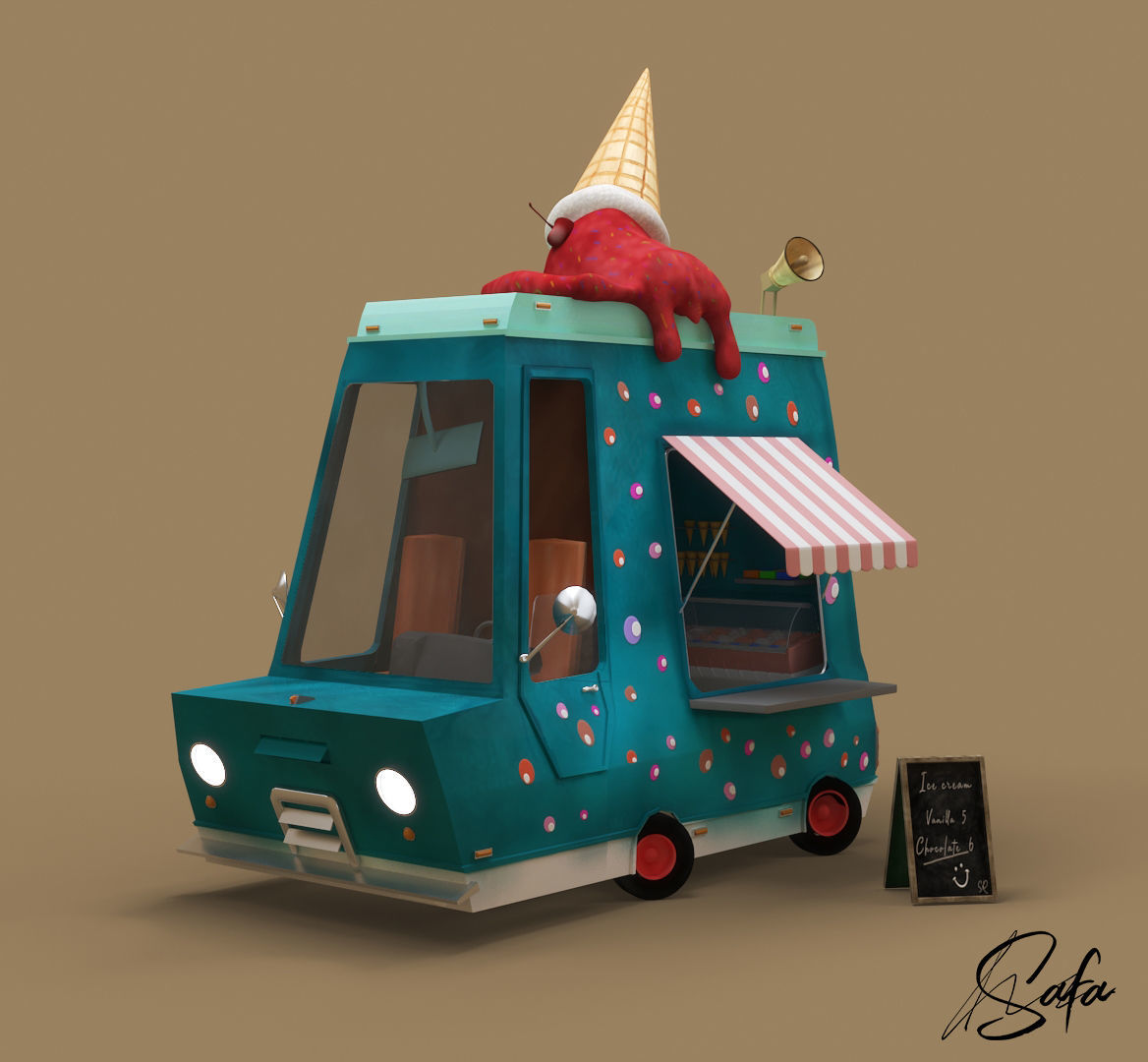 ice cream car  Low-poly 3D model_1