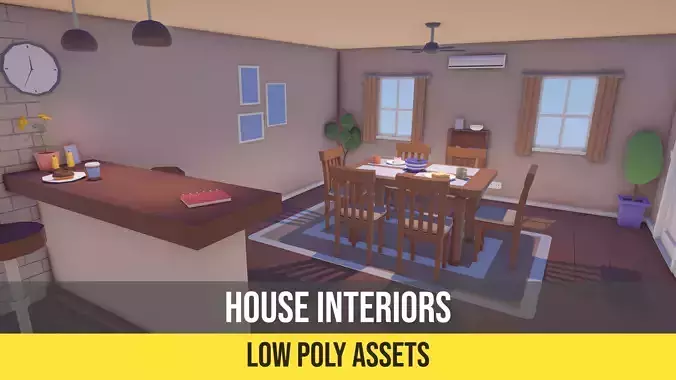 Low Poly Cartoon House Interiors Low-poly 3D model