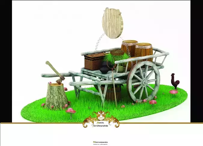 wooden Cart 3D model