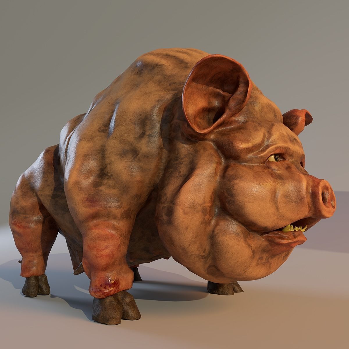 Scary Pig Low-poly 3D model_2