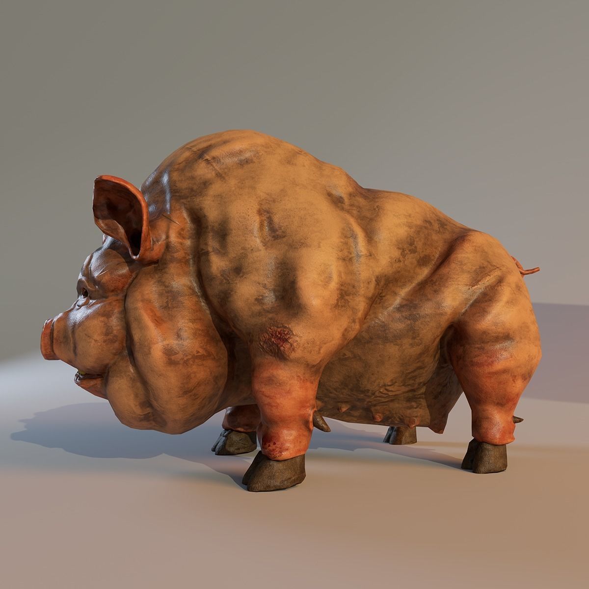 Scary Pig Low-poly 3D model_5