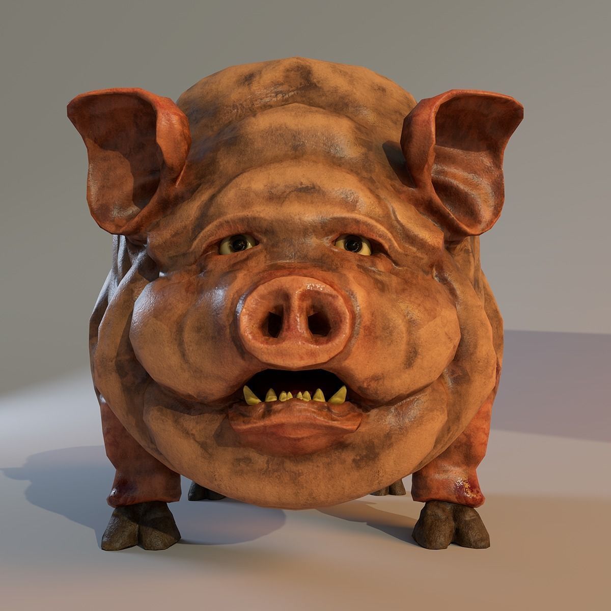 Scary Pig Low-poly 3D model_1