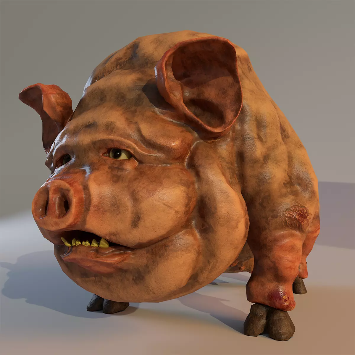 Scary Pig Low-poly 3D model_0