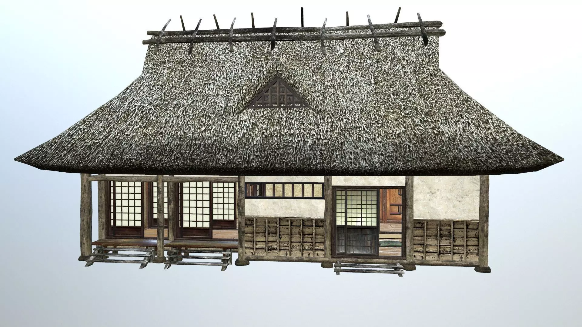 Traditional japanese house Low-poly 3D model_0