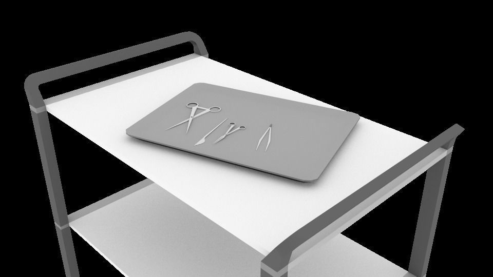 Surgical Cart with tray of minimal Tools Low-poly 3D model_2