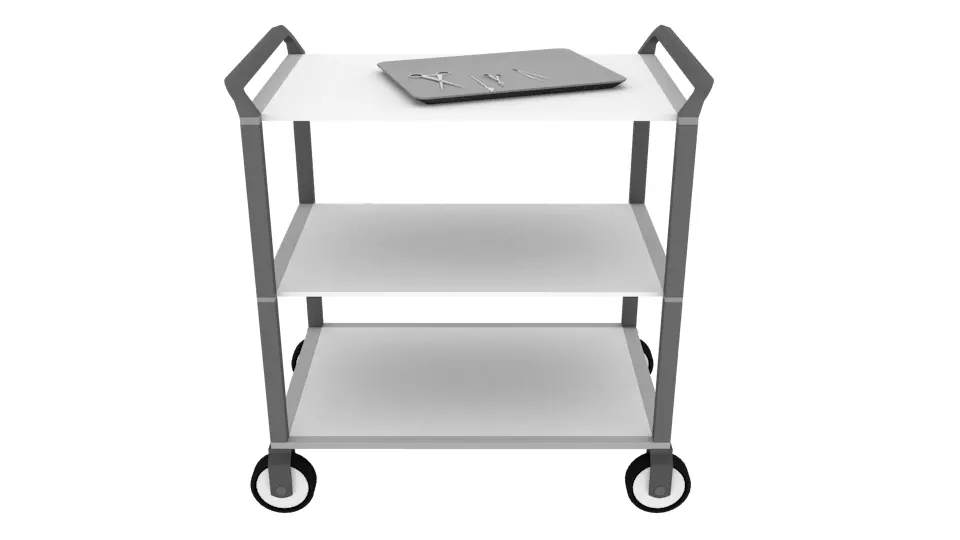 Surgical Cart with tray of minimal Tools Low-poly 3D model_0
