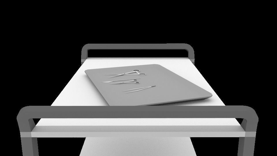 Surgical Cart with tray of minimal Tools Low-poly 3D model_4