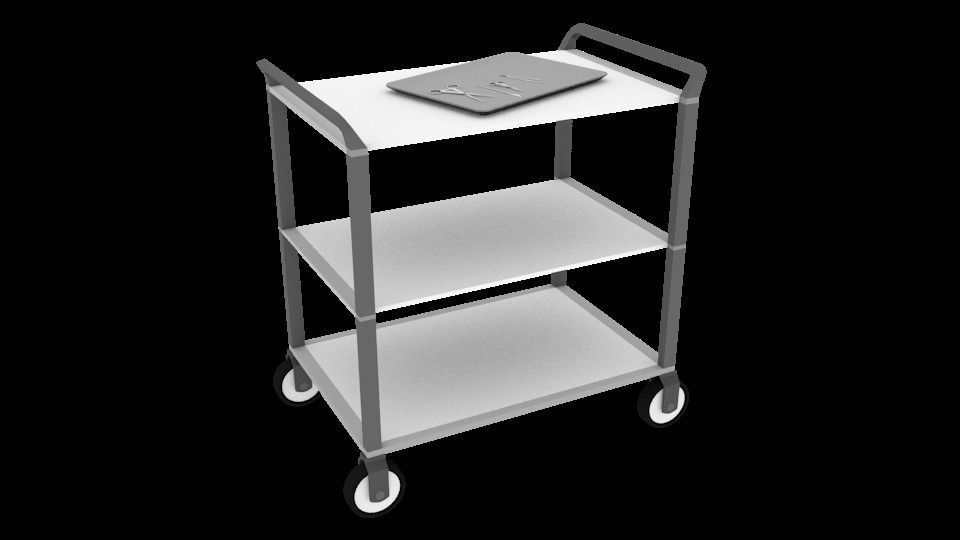 Surgical Cart with tray of minimal Tools Low-poly 3D model_1
