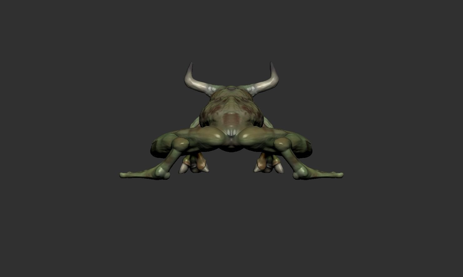 Bullfrog creature with horns Low-poly 3D model_4