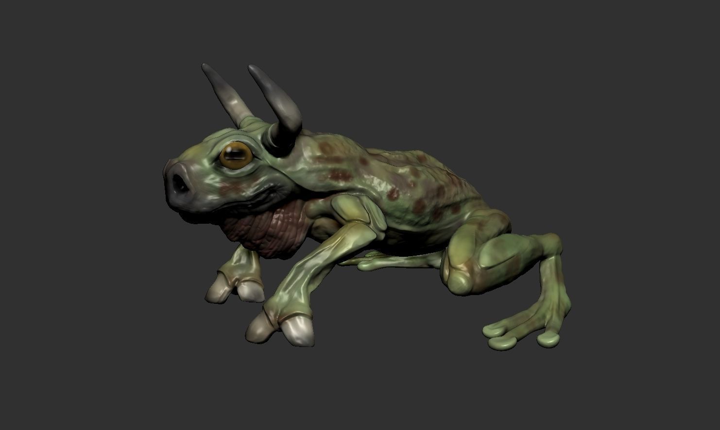 Bullfrog creature with horns Low-poly 3D model_1