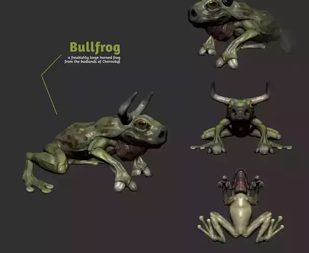 Bullfrog creature with horns