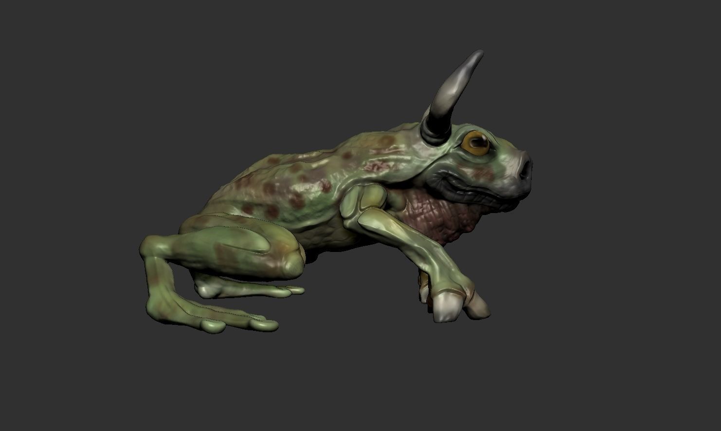 Bullfrog creature with horns Low-poly 3D model_3