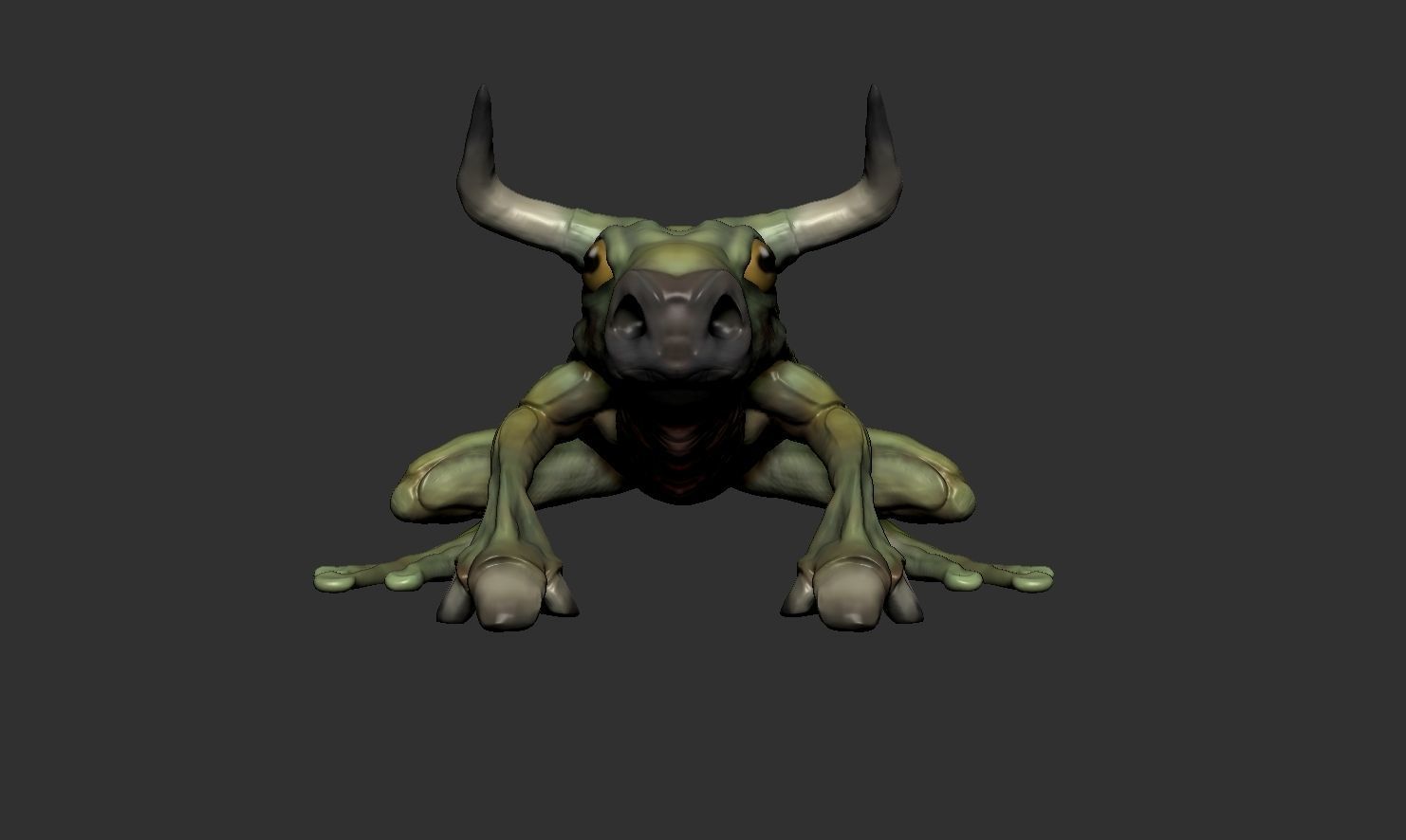 Bullfrog creature with horns Low-poly 3D model_2