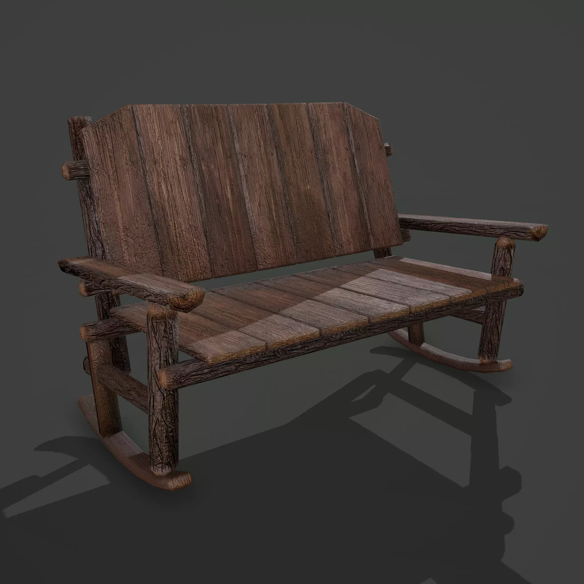 Wooden Rocking Bench Low-poly 3D model