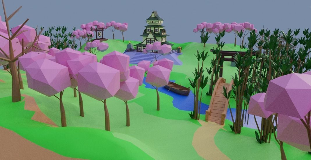 Low Poly Chinese House Low-poly 3D model_15