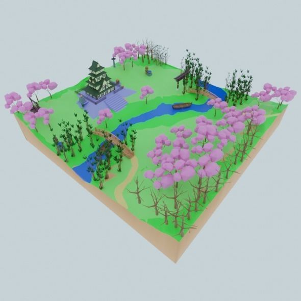 Low Poly Chinese House Low-poly 3D model_1