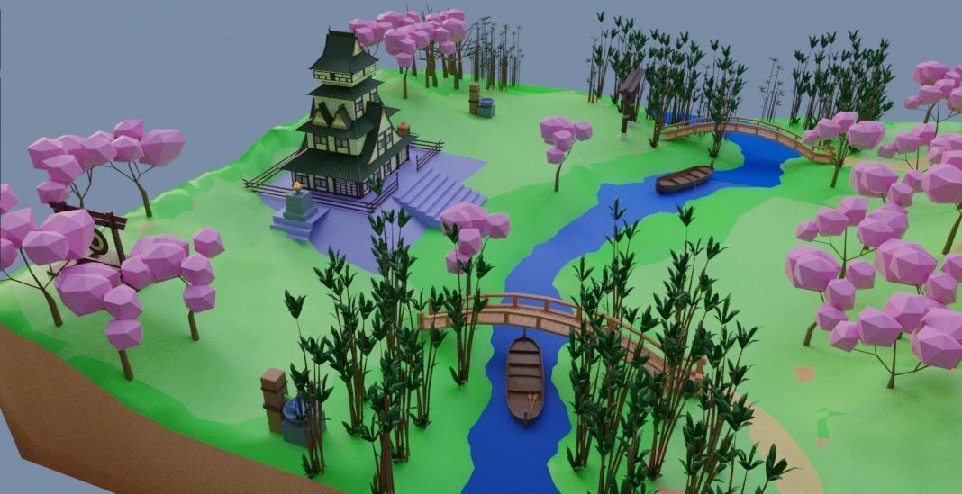 Low Poly Chinese House Low-poly 3D model_3