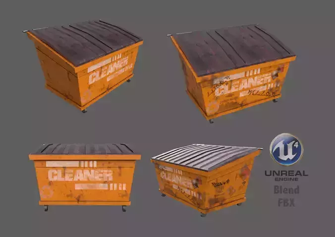 Dumpster orange trash can Low-poly 3D model
