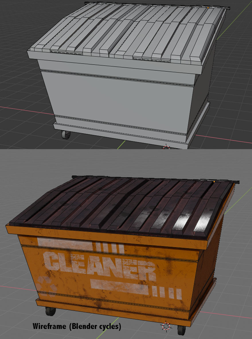 Dumpster orange trash can Low-poly 3D model_1