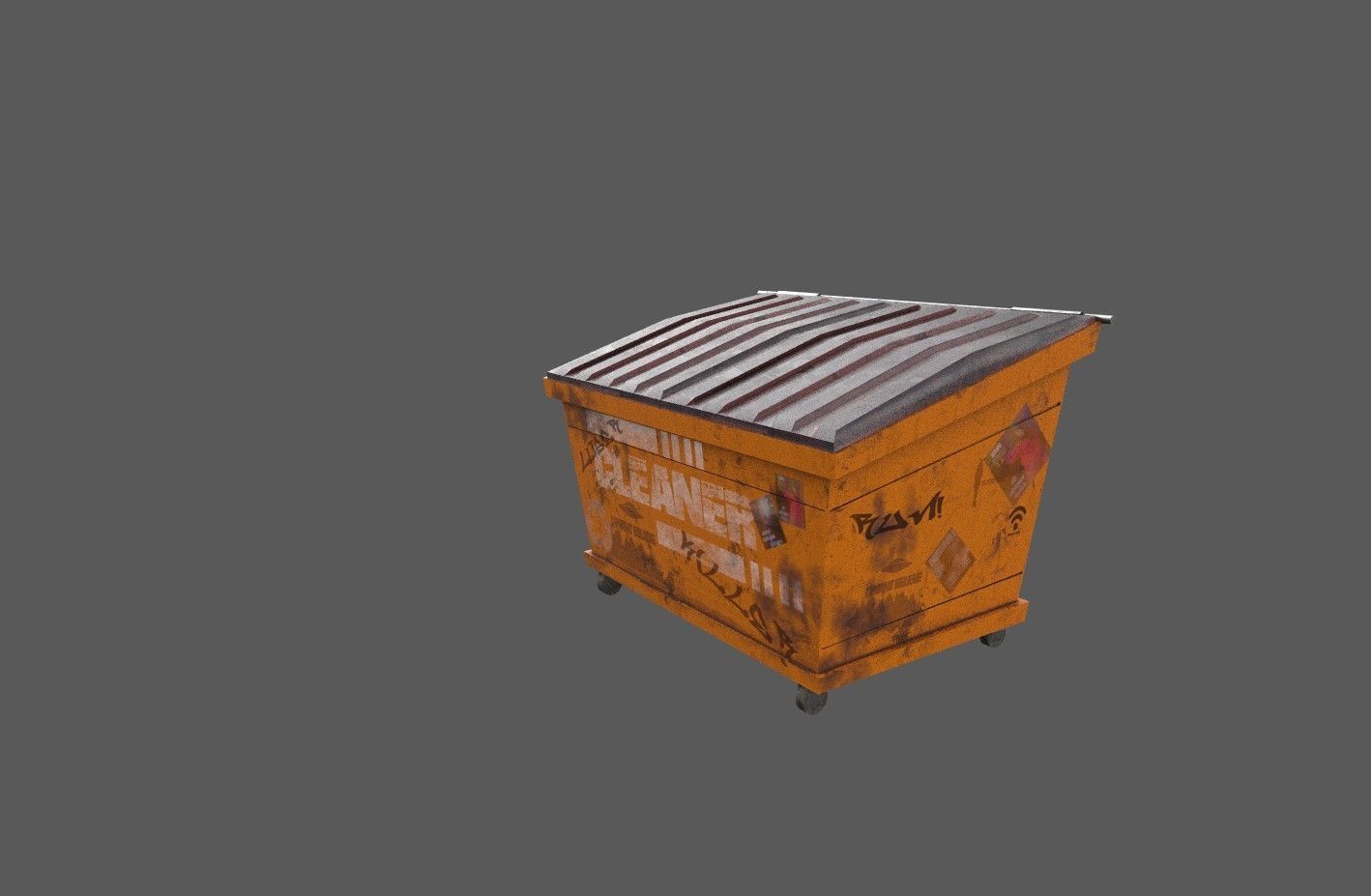Dumpster orange trash can Low-poly 3D model_6