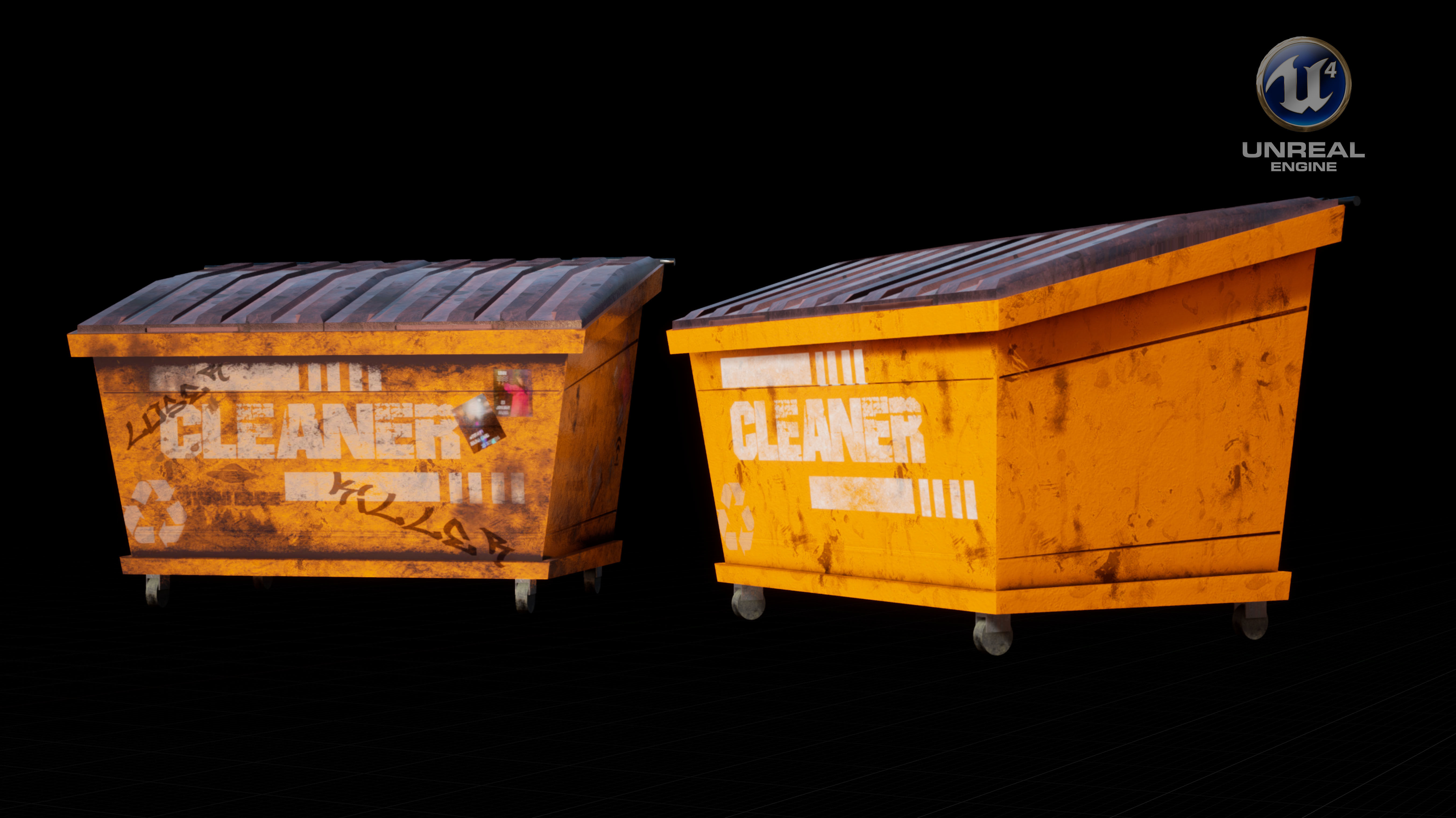 Dumpster orange trash can Low-poly 3D model_8