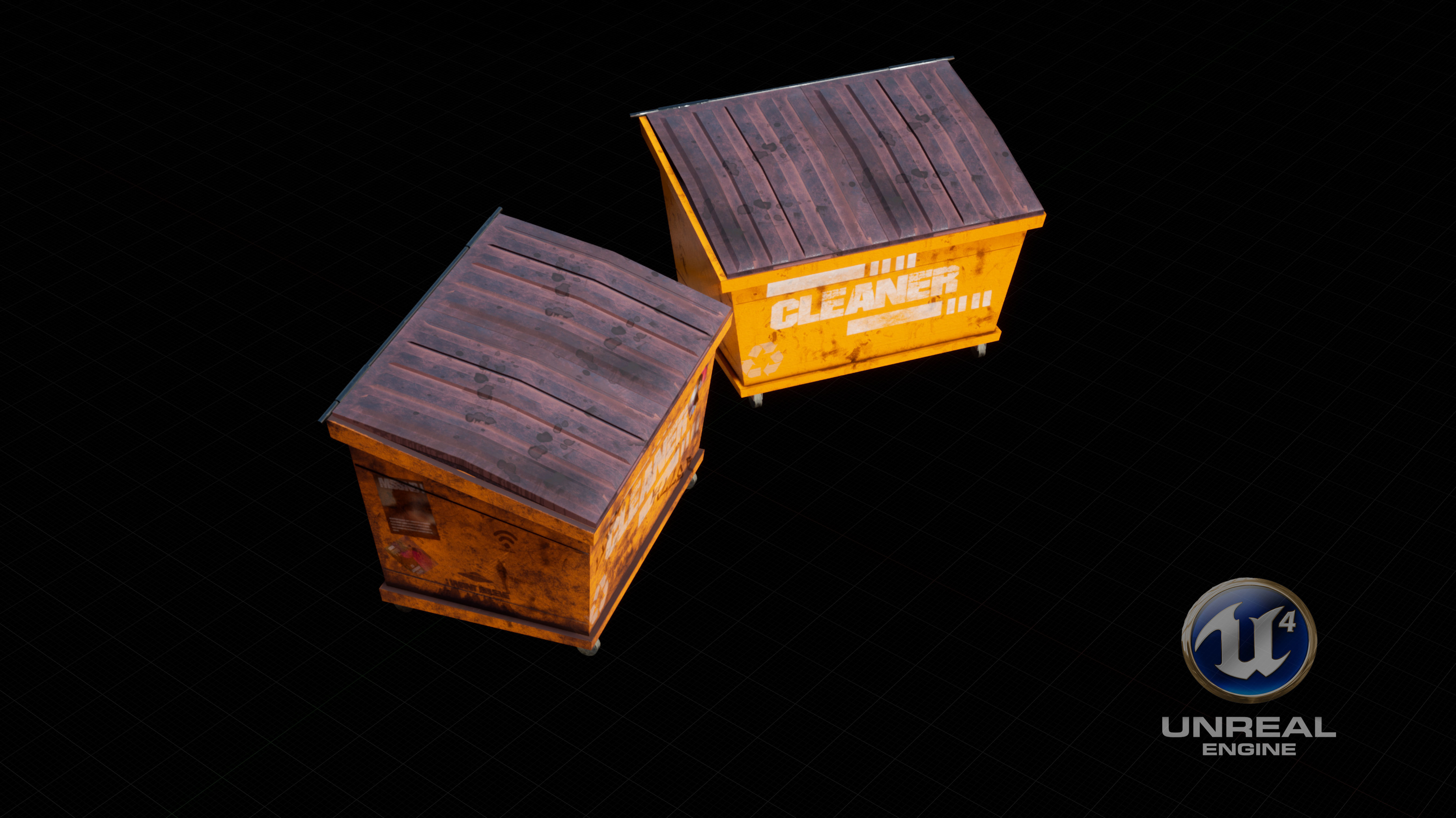 Dumpster orange trash can Low-poly 3D model_10